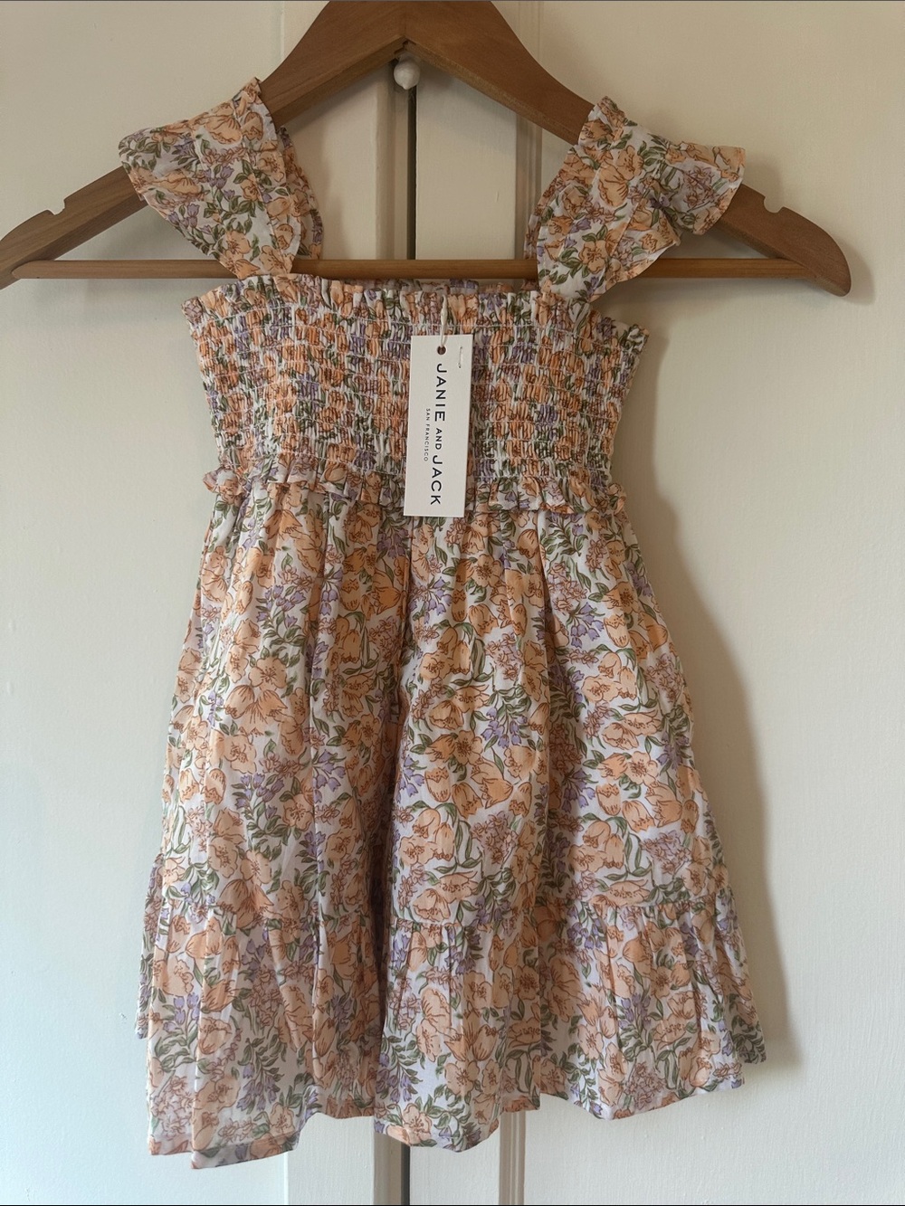 Janie and Jack Peach and Lavender Floral Smocked Dress